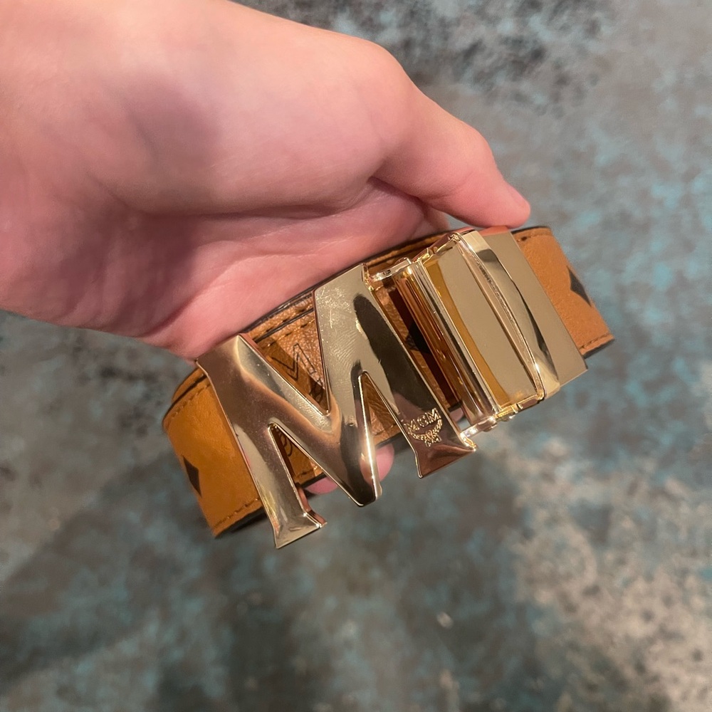 MCM Gold Buckle Tan Belt